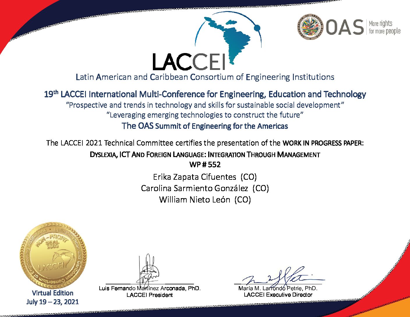 Erika Certificate LACCEI pdf